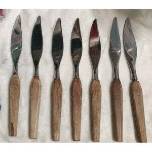 Vintage Fleetwood Designs Wood Handle Stainless Steel Knives Set/7 MCM